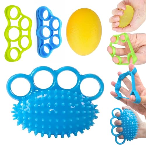 4 teiliges Handtrainer Set Fingertrainer Handgelenktrainer und Therapieball zur Rehabilitation bei Schlaganfall Arthritis und zum Griffkrafttraining