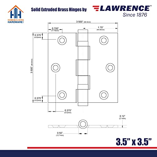 Embassy Door Hinge Solid Brass - 3.5 X 3.5 Inch, Heavy Duty, Pewter, Ball Bearings, Rust Resistant Pin, Architectural Designer Grade, Home Improvement, 2 Pack #TOP7
