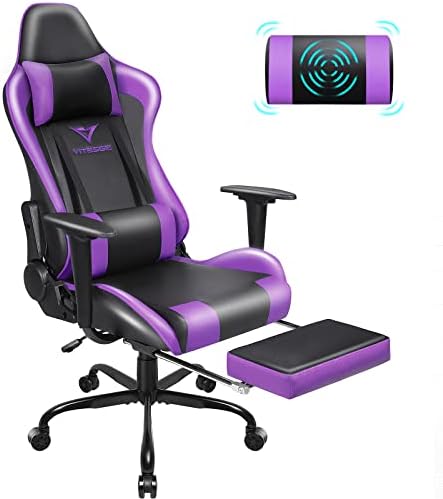 Vitesse Comfy Gaming Chair with Footrest Workplace Chair Ergonomic Laptop Chair Excessive Again Chair Racing Model Chair with Headrest and Lumbar Help PU Leather-based Adjustable Swivel PC Chair,Purple