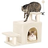 Happi N Pets Dog Stairs with Cat Scratching Post & Large Condo, Stable Pet Steps for High Beds Couch, 3 Combinations Cat Ramp Tree Tower for Cats or Small Dogs, Removable Cushion & Bonus Toy, Beige