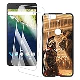 OAGELIM 2er Pack Bildschirm Schutzfolie + Hülle Kompatibel mit Huawei Nexus 6P (5.7 Zoll) Künstlerisch Bedruckte Hülle & Gehärtetes Glas Kratzfest (Krieger)