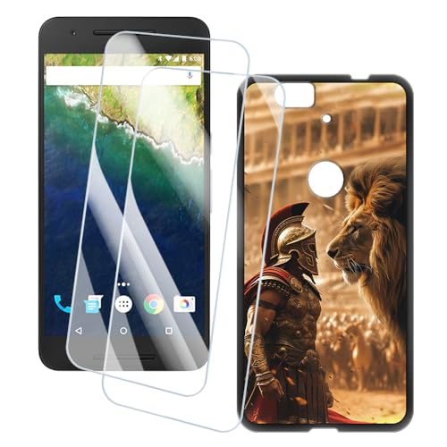 OAGELIM 2er Pack Bildschirm Schutzfolie + Hülle Kompatibel mit Huawei Nexus 6P (5.7 Zoll) Künstlerisch Bedruckte Hülle & Gehärtetes Glas Kratzfest (Krieger)