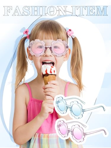 Image of Geyoga Kids Flower Sunglasses Colored Round Flower Glasses Cute Girls Baby Toddler Groovy Sunglasses for Outdoor Party Beach