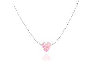 Minimalist Pink Opal Heart Necklace - 100% Authentic Sterling Silver Chain and Pendant