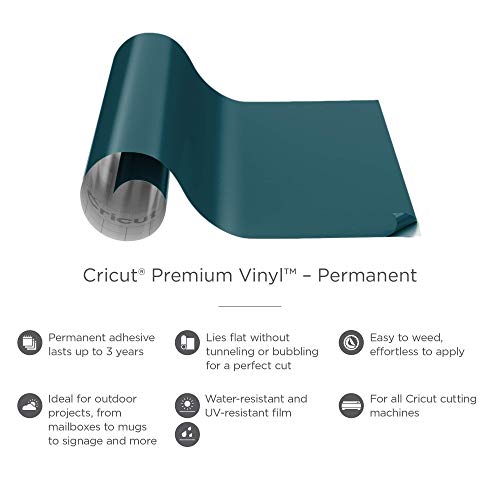 Image of Cricut Premium Permanent Vinyl (12 inch x 48 inch), Strong Adhesive Lasts for 3 Years, UV & Water-Resistant, Perfect for Indoor-Outdoor DIY Projects, Compatible with Cricut Machines, Teal