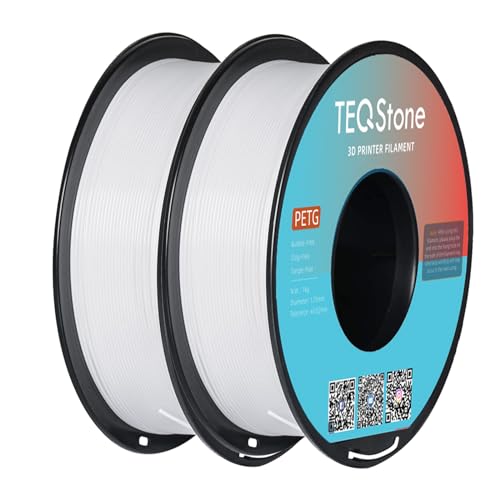 TEQStone PETG Filament 1.75mm White 2KG, Consistent Diameter +/-0.02mm 3D Printer Filament...