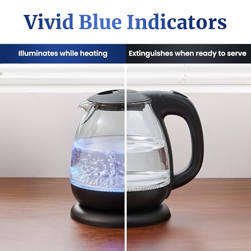 Elite Gourmet EKT1001B Electric 1.0L BPA-Free 1100W Glass Kettle Cordless 360° Base, Stylish Blue LED Interior, Handy Auto Shut-Off Function – Quickly Boil Water For Tea & More, Graphite Black by Elite Gourmet - Image 5