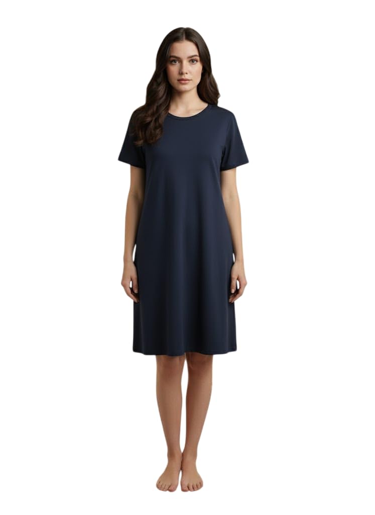 oomph! Solid Women Pure Cotton Printed Knee Length Nighty-picture-14