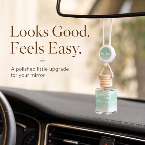 Image of Vanilla Cream Hanging Car Air Freshener Diffuser, 15ml Reed Wick Essential Oil Bottle with Adjustable Rearview Mirror Clip, Long-Lasting Car Scent for Cars SUVs Trucks