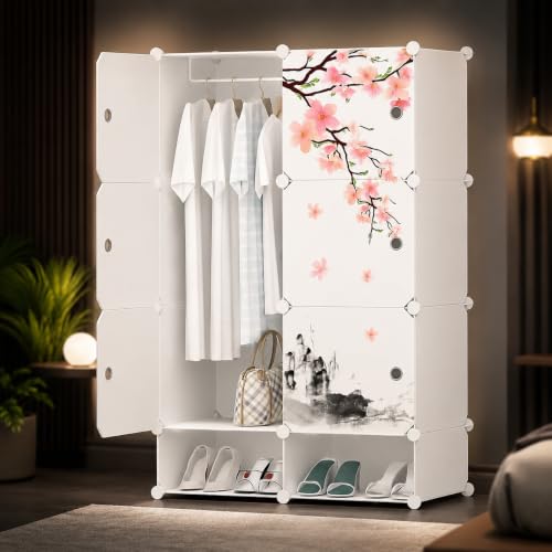 Image of LUHI Plastic Wardrobe for Kids Clothes - Easy to Use Anti-Skid & Non-Slip Effective Professional, Plastic Cupboard for Kids, Foldable Almirah, Collapsible Wardrobe (White W4, 8-Shelf-6-Door)