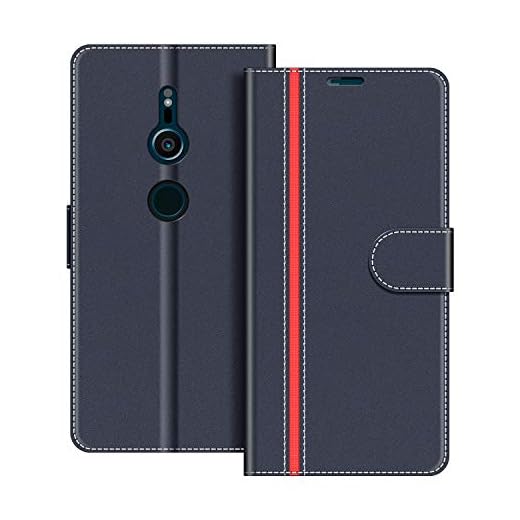 COODIO fodral till Sony Xperia XZ2, magnetiskt flip-fodral telefonfodral kompatibel med Sony Xperia XZ2 mobilfodral, Mörkblå/Röd