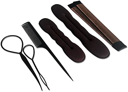 PARFINER 2 Pieces Foam Sponge Bun Shapers, 1 Pieces Magic French Twist Hairstyle Clip,2 Snap Bun Makers,1 comb (BROWN)