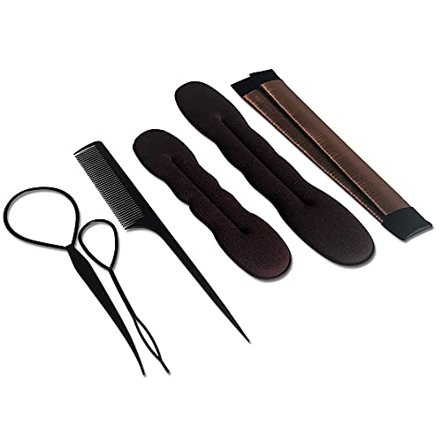 Parfiner 2 Pieces Foam Sponge Bun Shapers, 1 Pieces Magic French Twist Hairstyle Clip,2 Snap Bun Makers,1 Comb (Brown) #TOP24