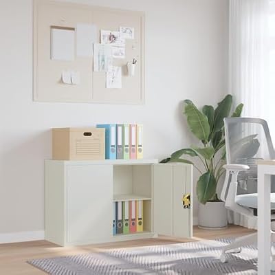 KFPOERTFGD 2-Door Metal File Cabinet, Adjustable Shelf Storage Organizer with Locking Mechanism for Office, Home Workspace, 35.4 x 15.7 x 27.6 Inch, Light Grey