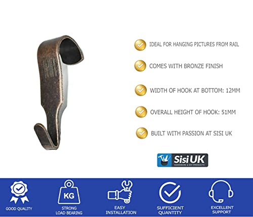 Picture Rail Hooks Bronze Narrow Picture Rail Hooks Heavy Duty Gallery Hanging Moulding Hooks Mirror Photo Frame Hanging Metal Hooks Pack of 10 - Image 3