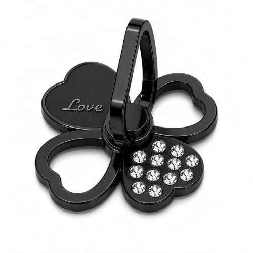 Image of Mizi 2Pack Clover Phone Ring Holder Stand, 360 Rotation & 180 Fold Finger Grip Kickstand, Strong 3M Adhesive, Bling Rhinestone Phone Ring for iPhone, Samsung & Most Smartphones - Black
