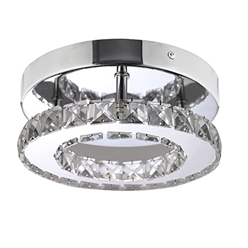 FYSI Modern Crystal Chandelier Flush Led Crystal Ceiling Light Chrome Finish for Living Room