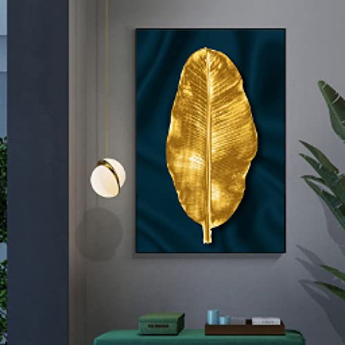 Toile Monstera Or Peinture Abstraite Art Mural Salon 60x90cm Sans Cadre