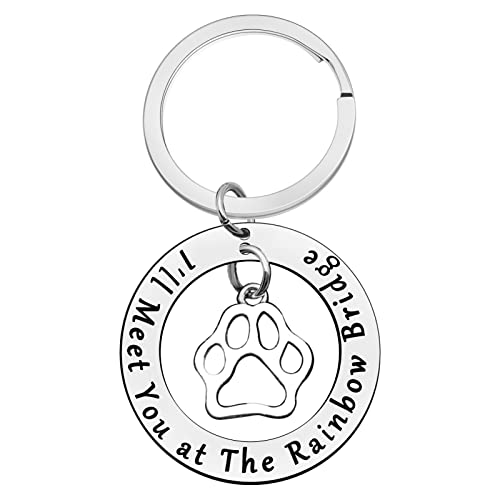 Xiahuyu Pet Memorial Keychain Pet Loss Gift I'll Meet You at The Rainbow Bridge Keychain Loss of Dog or Cat Memorial Gift Remembrance Bereavement Gift Pet Sympathy Gift for Loss of Dog Cat