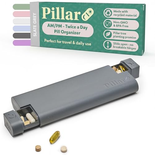 Image of Pillar AM /PM Pill Box Organizer Two Times a Day | Aesthetic 7 Day Tablet Organizer 2 Times A Day | Beautiful Weekly Pill Box for Day and Night Medication (Slate Grey)