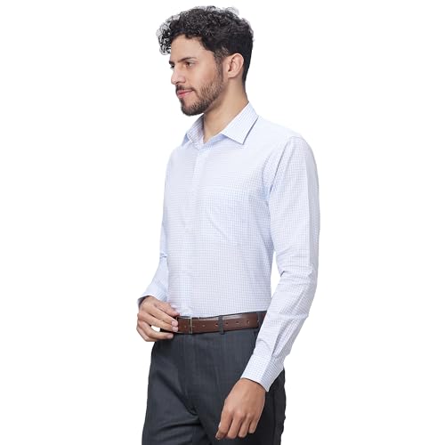 Image of Raymond Men Slim Fit Structure Pattern Pure Cotton Semi Cutaway Collar Full Sleeve Formal Shirt