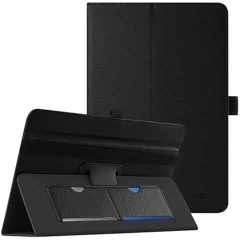 Universal 8 Inch Android Tablet Case, Folio Protective Cover for 7" 8" Touchscreen Tablet, Protective Folio Stand Android Case for 7.0-8.5 Inch Tablet with Hand Strap and Cards Slots,Black Cover