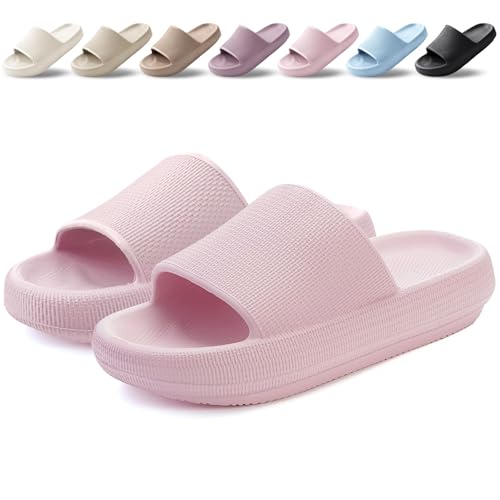 BAXIWUY Badelatschen Damen Badeschuhe Herren Schlappen Badeschlappe Cozislides Original Slippers Rutschfest Hausschuhe Sommer Pantoletten Wolkenschuhe Flip Flops Indoor/Outdoor，Rosa，40-41 EU 1