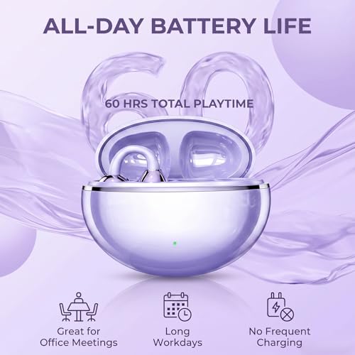 Image of Nyxo Open Ear Wireless Earbuds, Bluetooth 5.4 Air Conduction Headphones with Noise Cancellation Clip Desig, 360 Stereo Sound, Bluetooth Earphones Wireless for Sports, Office and Daily Use(Purple)