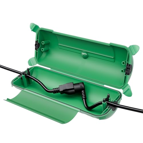 Image of Flemoon Outdoor Extension Cord Safety Cover, IP44 Waterproof Electrical Box | Waterproof Protector Seal, Weatherproof Electrical Connection Box for Outlets, Plugs, Sockets, Holiday Decorations, Green