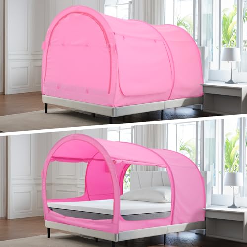 Image of Alvantor Bed Canopy Bed Tents Dream Tents Privacy Space Twin Size Sleeping Tents Indoor Pop Up Portable Frame Curtains Breathable Grey Cottage (Mattress Not Included) Reducing Light