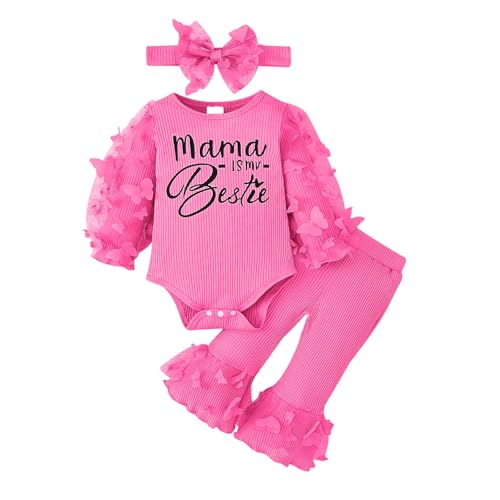 Baby Girl Clothes Newborn Outfits 3D Butterfly Long Sleeve Romper Flare Pants with Bow Headband Set 0-18 Months