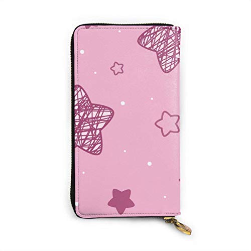 Preisvergleich Produktbild JHGFG Pink Fünfzackige Sternblitze Echtes Leder Geldbörse Lange Damen Geldbörse Handtasche Multi Kartenhalter Organizer Für Frauen Personalisiert