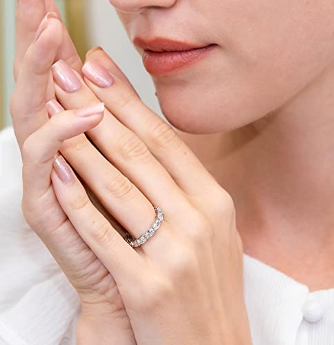 Hoops & Loops 925 Sterling Silver Cubic Zirconia 3mm Oval-cut Eternity Band Ring for Women, Wedding Engagement Anniversary Stackable Ring2