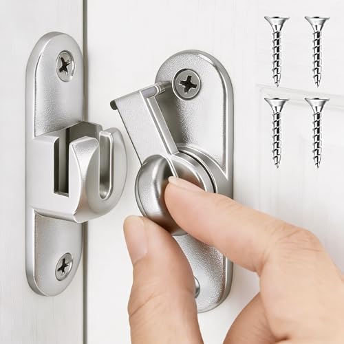 Schiebetür Schloss Schiebetürschloss Türriegel 90/180 Grad Türriegel Riegelschloss Türverriegelung Edelstahl mit Schrauben Innen Außentüren für Badezimmer Schlafzimmer Garten Schiebetüren