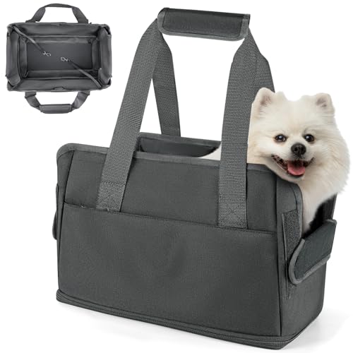 Borsa Trasportino Cane Gatti Regolabile Trasportini da Viaggio per Cani Piccola Taglia con Tappetino Rimovibile Cintura di Sicurezza per CaneGatto Fino a 6KG Borse Impermeabile 40 * 26 * 20CM(Gris-A)