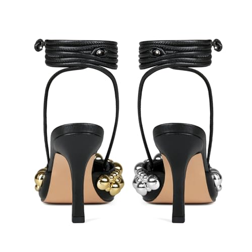 Saint Leia Women's 4IN High Heel Sandals Nude Stiletto Pumps with Gold Silver Pearls Heels for Weddings Parties and Evening Wear3