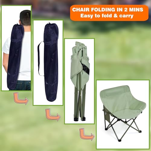 Image of Garden Art Oversized Portable Camping Chair |Heavy Load Capacity Up to 150kg |Light Weight Easy to Carry |Back Packing Chair for Garden,Patio,Camping,Picnic,Fishing GACCG1491-12 (Green, Oversized)