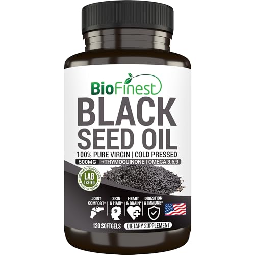 BioFinest Black Seed Oil 500mg Softgels 120 Count Omega 3 6 9 Thymoquinone Cold Pressed Heart Health Support