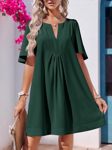 Image of Wenrine Womens Flutter Short Sleeve Mini Dress Casual V Neck Loose Flowy Summer Dresses