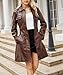 SOMTHRON Women's Mid Length Faux PU Leather Trench Coat Long Sleeve Zip Up Lapel Long Jacket Overcoat with Belt CO-S
