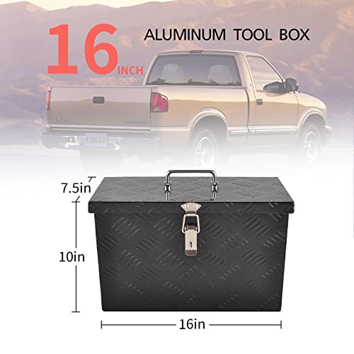 Gesexi 16" Aluminum Truck Bed Tool Box 5 Bar Tread Pick Up Truck Bed Rv Trailer Toolbox Storage Organizer With Top Handle Waterproof Lock And Keys - Black(16"X7.5"X10") #TOP1