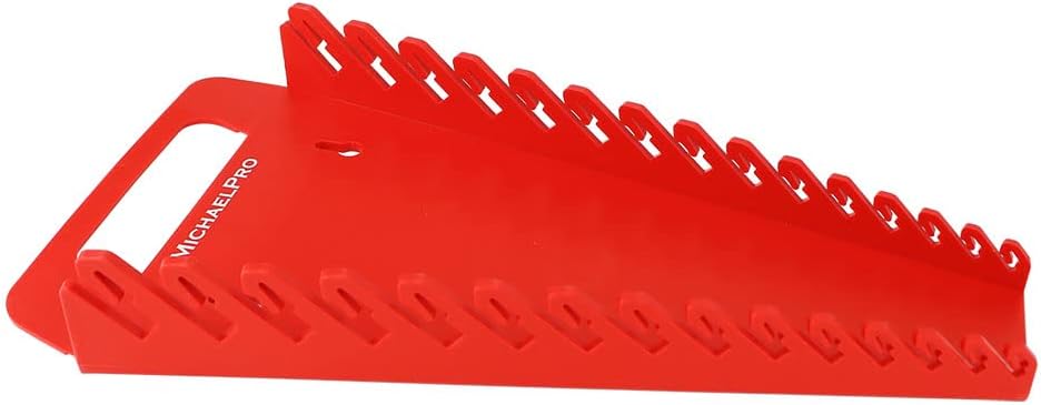 MichaelPro 15-Piece Wrench Organizer with Handle, Red, Non-Magnetic