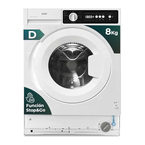 Svan Lavadora 8Kg Carga Frontal Blanco SLI8200D. 2100W, 1200rpm, 15 Programas, Función Stop&Go, Clase de Eficiencia Energética D