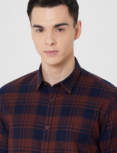 Image of Peter England Men's Checkered Cotton Shirt | Smart Casual | Full Sleeves