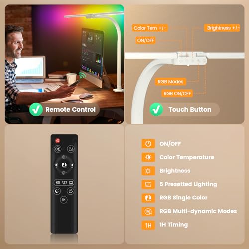 Image of SIBRILLE Upgraded LED Desk Lamp for Home Office with RGB, Rotatable Computer Desk Light with Remote, Tall Table Lamp with Clamp for Working, Dimmable Dual Head Task Lighting for Monitor PC, 22W