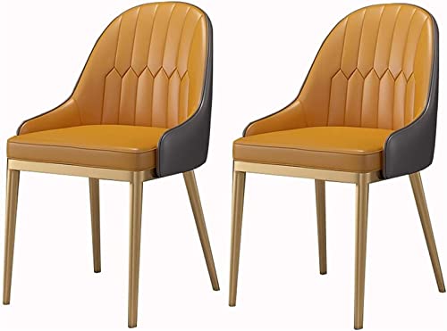 SJIALEN Modern Kitchen Dining Chairs Set of 2, Metal Legs Office Chair Leather High Back Padded Soft Seat Lounge Chair Kitchen Chair (Color : Orange, Size : 42x43x87cm)
