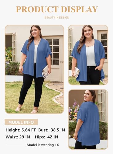 Image of Eytino Women Plus Size Lightweight Cardigan Half Sleeve Ribbed Knit Kimono Cardigans Tops(1X-5X)