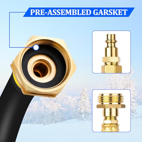 Image of RV Winterizing Blowout Adapter Kit with Valve for Sprinkler Camper | Air comp quick connect plug,3 /4 inch garden hose faucet,antifreeze for motorhomes /boats /travel trailers, brass,lead-free,18 inch
