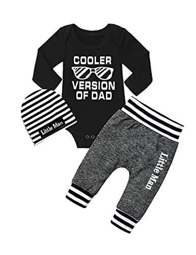 Fommy Newborn Baby Boy Clothes New to The Crew Letter Print Romper+ Pants+Hat 3PCS Outfit