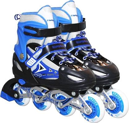 NISWA™ Inline Skates Size Adjustable All PU Wheels with Aluminum-Alloy, LED Flash Light, Age Group 6-14 Years